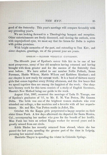 Chapter Letters: Epsilon - Illinois Wesleyan University, December 1887 (image)